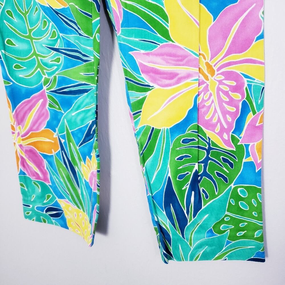 Ralph Lauren Vintage 90s Tropical Print Capri Pants High Waist Stretch 10 - Picture 3 of 8
